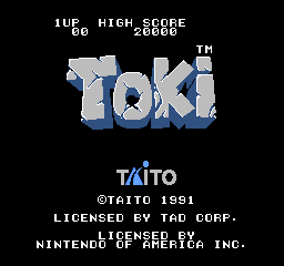 Toki title screen for NES
